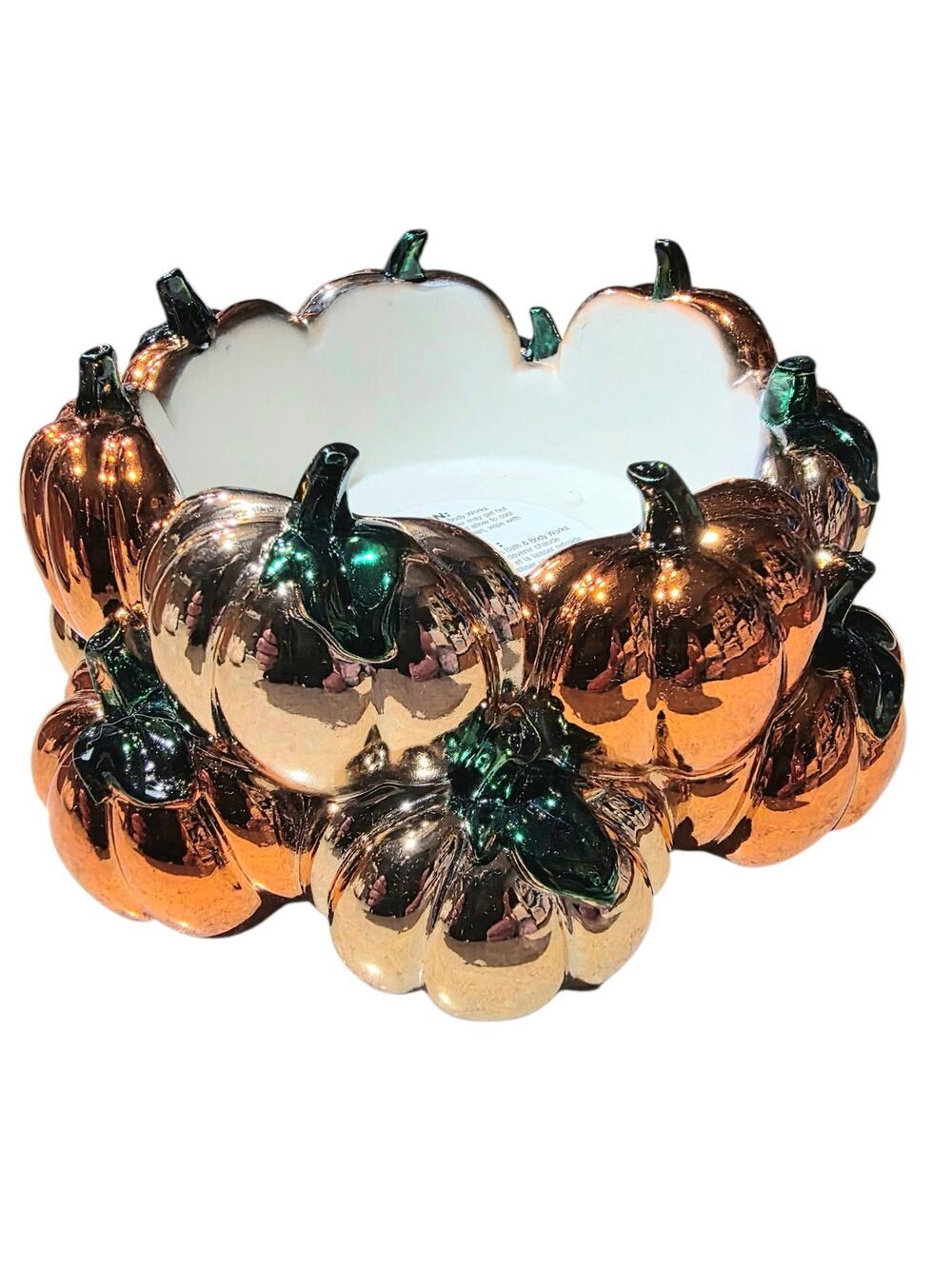 NEW Pumpkin Patch 3-Wick Candle Holder Heavy Metallic Ceramic Bath & Body Works